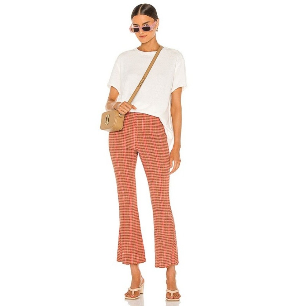 Free People Red Plaid Knit Boot-Cut Pants
